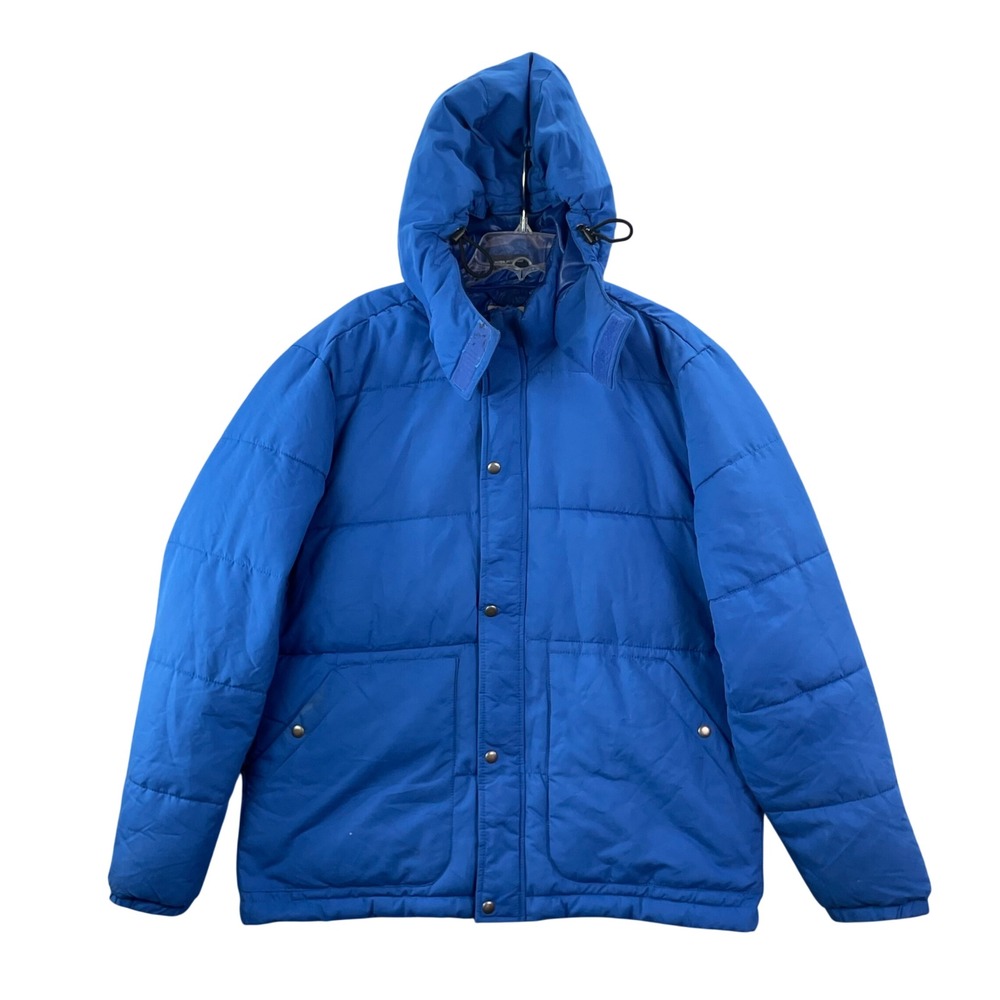 St. John's Bay Puffer Jacket Mens Large Blue Water Resistant Hooded Quilted Coat